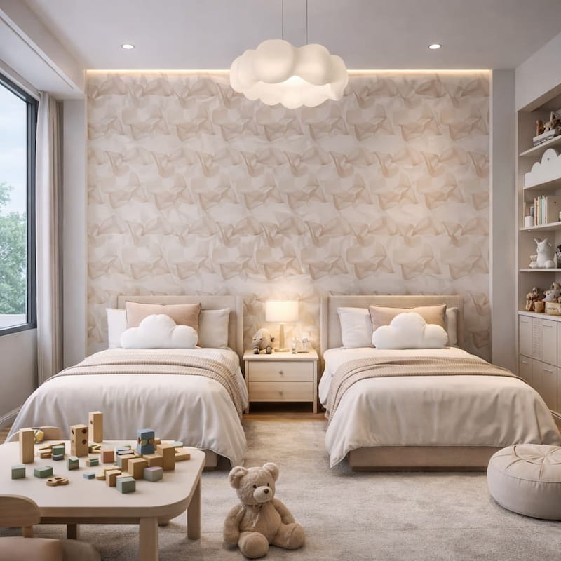 Sala da pranzo con pannelli effetto marmo bianco, blu e oro